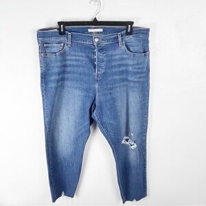 LEVI’S Blue Premium Denim Wedgie Skinny High Rise Button Fly Ripped Jeans 22W